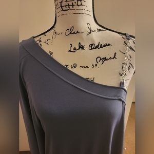 One Shoulder ~ Chain Detail Asymmetrical Neck & Batwing Slit Sleeve